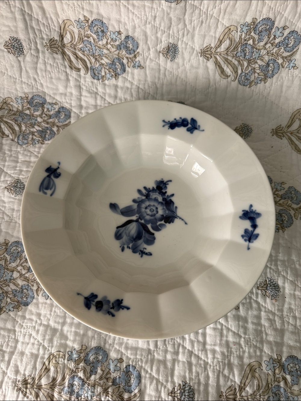 Royal Denmark Classic White Ceramic Serving Bowl with Blue Floral Motif